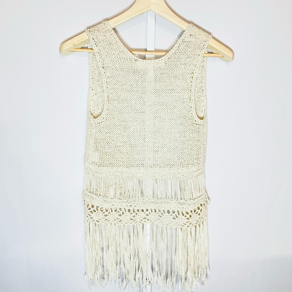 Boho Style Lightweight, Open Knit, Fringed Hem Vest - Picture 3 of 6